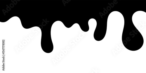 Black melting paint. Dripping splatter and dribble brush strokes with stain and leak, dirty fluid brush icons. Vector isolated. Different borders with flowing ink, sticky liquid design