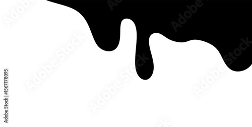 Black melting paint. Dripping splatter and dribble brush strokes with stain and leak, dirty fluid brush icons. Vector isolated. Different borders with flowing ink, sticky liquid design