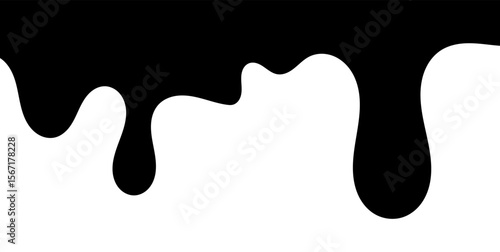 Black melting paint. Dripping splatter and dribble brush strokes with stain and leak, dirty fluid brush icons. Vector isolated. Different borders with flowing ink, sticky liquid design
