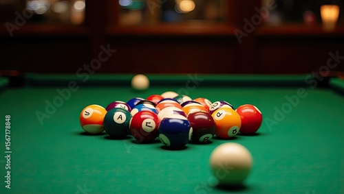 billiard table with balls