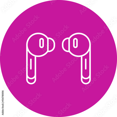 Ear Buds Vector Line Pink Circle Icon Design