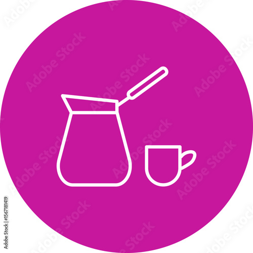 Turkish Coffee Vector Line Pink Circle Icon Design