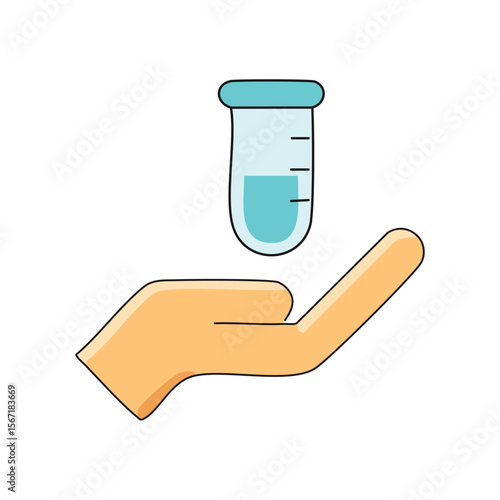 A person holding a test tube. It is an illustration of medical analysis. 