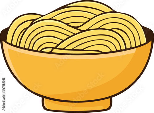 A bowl filled with wavy noodles, depicted in a simple, cartoon style.