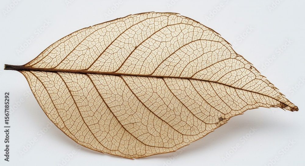 Fototapeta premium A delicate leaf skeleton is isolated on white background