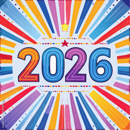 Jolie illustration très colorée célébrant l'année 2026