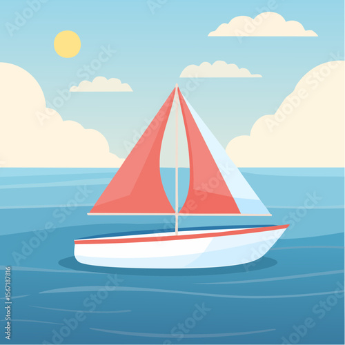 Petit voilier qui navigue sur une mer calme, soleil, été, bateau   