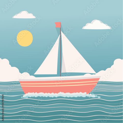 Joli petit voilier sur l'océan, vagues, été, joli, mignon 