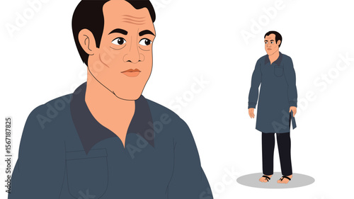 Cartoon Vector Illustration of Indian Village Man in Traditional Attire – Rural Character Standing Pose