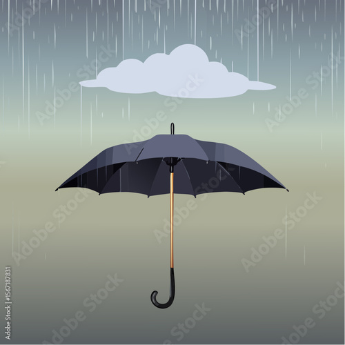 Ciel gris, temps pluvieux, parapluie noir, nuage, pluie