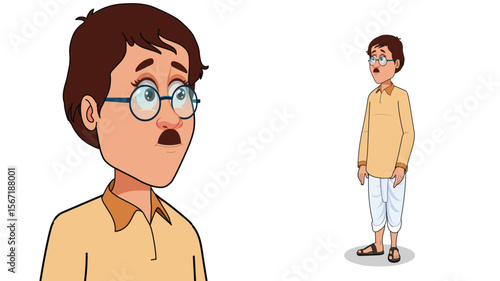 Cartoon Vector Illustration of Indian Village Man in Traditional Attire – Rural Character Standing Pose