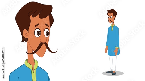 Cartoon Vector Illustration of Indian Village Man in Traditional Attire – Rural Character Standing Pose