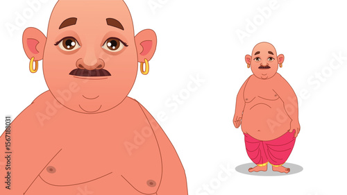 Cartoon Vector Illustration of Indian Village Man in Traditional Attire – Rural Character Standing Pose