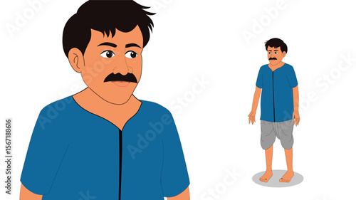 Cartoon Vector Illustration of Indian Village Man in Traditional Attire – Rural Character Standing Pose