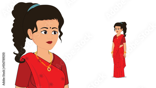 Indian Woman in Saree Cartoon Illustration