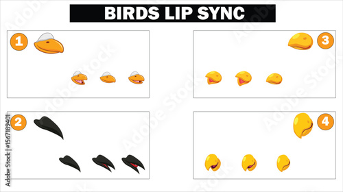 Cartoon Bird Beaks and Expressions Animation Frames