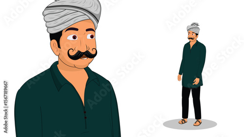 Cartoon Vector Illustration of Indian Village Man in Traditional Attire – Rural Character Standing Pose