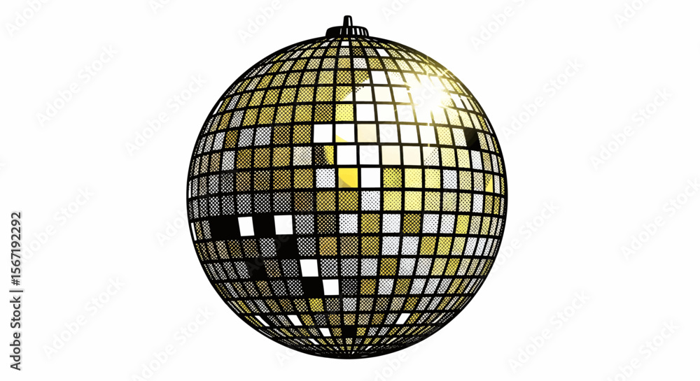 Obraz premium Minimalist Halftone Disco Ball with Reflective Square Tiles and Bright Yellow Accents