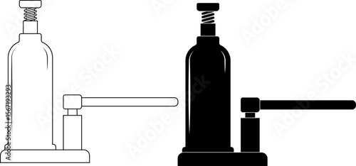 outline silhouette Hydraulic bottle jack icon set