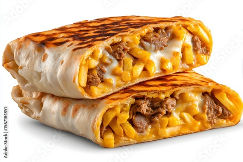 French taco with beef cross section isolated on a white background