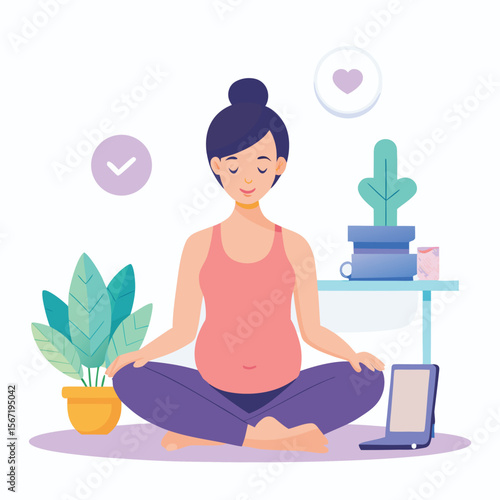 Pregnant woman meditating and practicing mindfulness for pregnancy well being and health