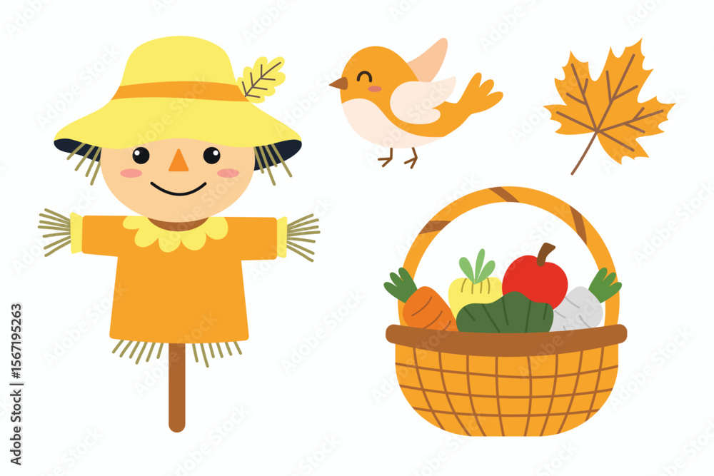Fototapeta premium Cute hand drawn autumn set. Suitable for flat design graphic for autumn party, farmers market, harvest festival, thanksgiving day