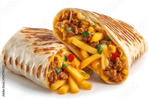 Cross section view of two French tacos isolated on a white background