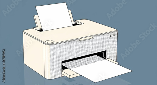 Modern Halftone Desktop Printer with Cream-Colored Finish, Paper Feeder, and Output Tray