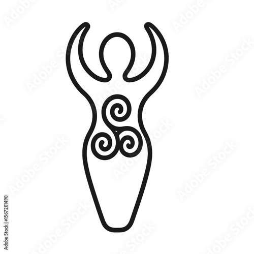 Abstract figure with spiral patterns representing the Moon Goddess, concept of wiccan symbols, pagan symbols, celtic symbols  