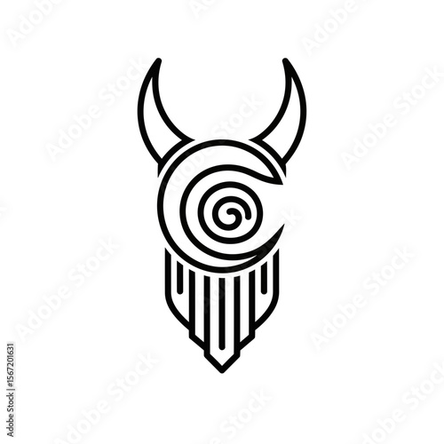 Abstract horned god symbol design representing wiccan symbols, pagan symbols, celtic symbols  