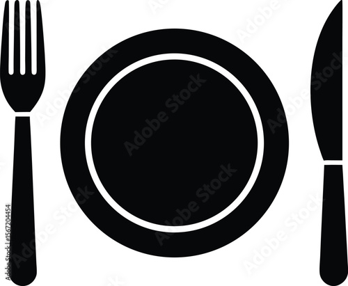 Meal time vector icon - Basic dining set silhouette, EPS JPEG PNG