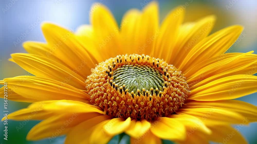 Bright yellow sunflower in full bloom with vibrant green center, detailed petal closeup, macro photography, outdoor nature, summer bloom, cheerful mood, fresh atmosphere, soft focus Bright yellow sunflower in full bloom with vibrant green center, detailed petal closeup, macro photography, outdoor nature, summer bloom, cheerful mood, fresh atmosphere, soft focus