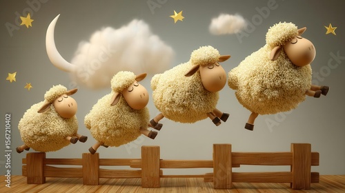 Jumping sheep over wooden fence