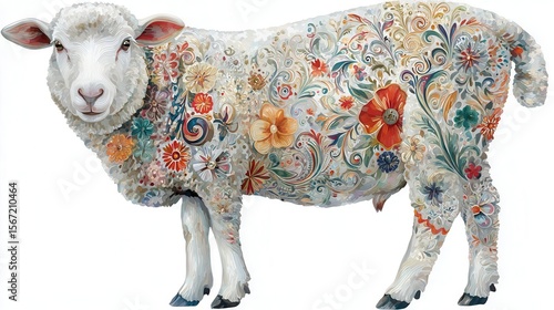 Floral decorated sheep illustration