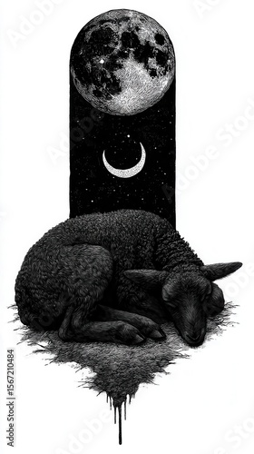 Sleeping sheep under moonlight illustration