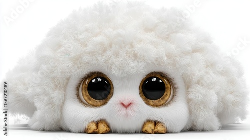 Fluffy white animal with big eyes