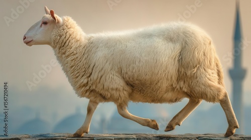 White sheep running outdoors