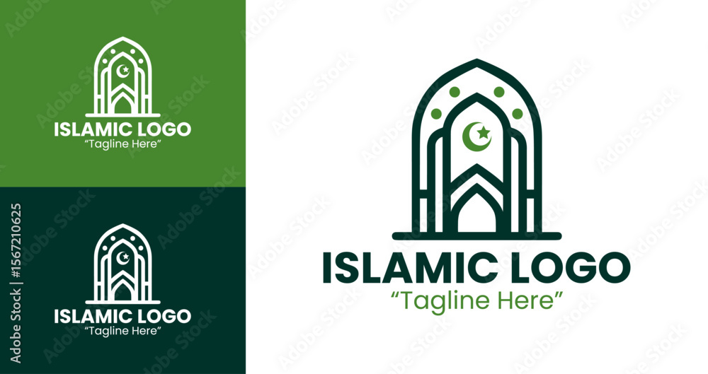 Fototapeta premium Premium Elegant Green Dome and Crescent Logo for Islamic Event Branding 