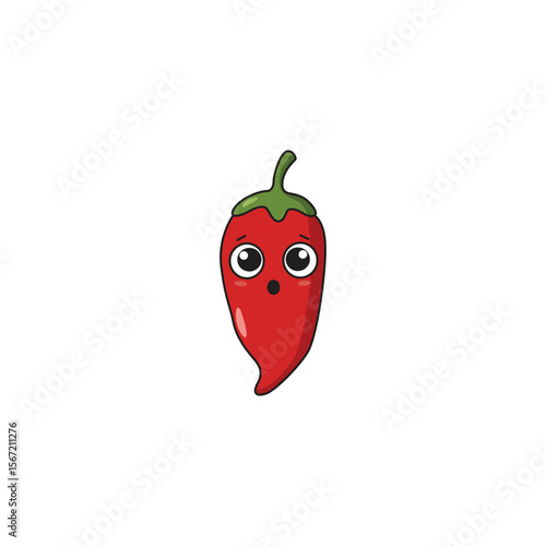 An icon of a cute cartoon red chili pepper with wide, round eyes and a surprised expression, indicating sudden shock.