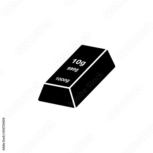 Black and white graphic of a gold bar with weight and purity markings.