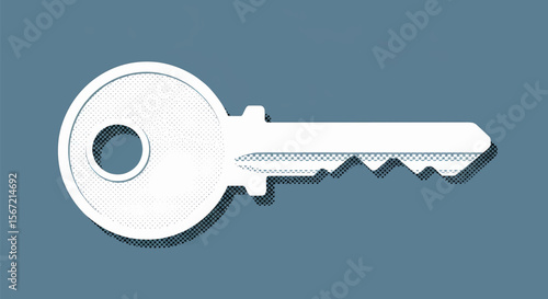 Modern Halftone White Plastic Key with Circular Head and Rectangular Notched Shaft
