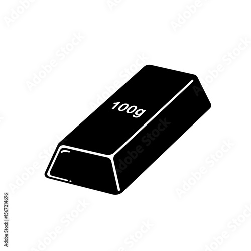 A black and white illustration of a gold bar, showing weight.