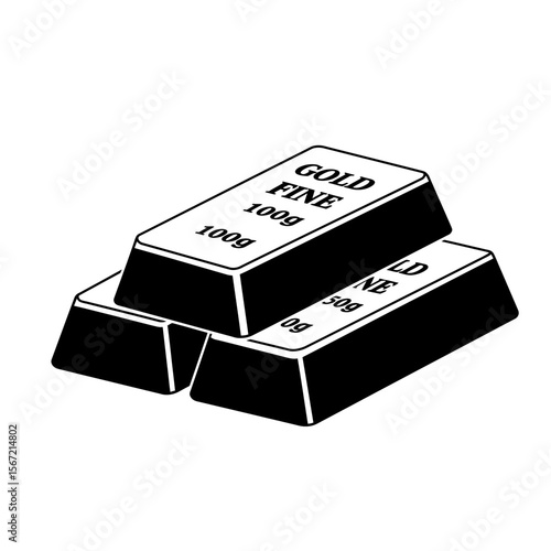 Stack of three 100g gold bars, fine gold, precious metal, wealth.
