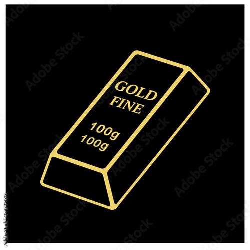 Gold bar icon,  showing a 100g fine gold ingot on a black background.