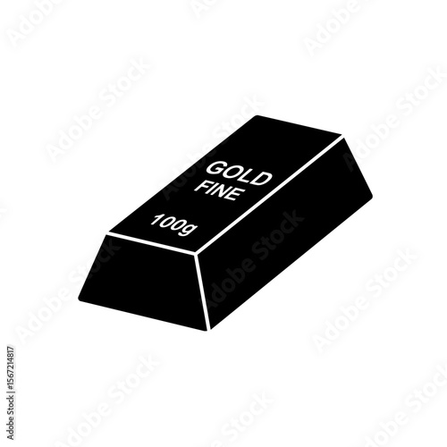 A black and white graphic illustration of a gold bar, with "GOLD FINE" and "100g" text on its surface.