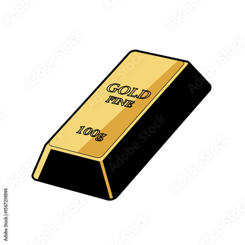 A graphic illustration of a gold bar, showing weight and quality details.