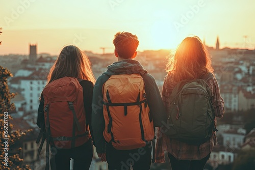 Vibrant Picture of Full Shot Teens Traveling Together