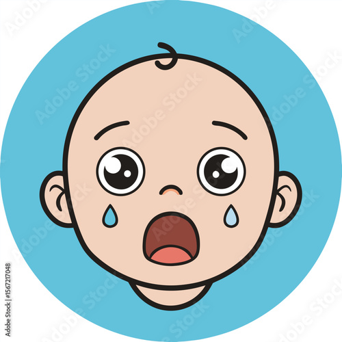 Adorable Baby Illustration Crying Infant, Emotional Expression, Cartoon Style