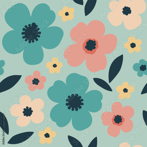 Abstract floral seamless pattern, suitable for fashion design, decoration, fabric, wallpaper and printing on mint green background