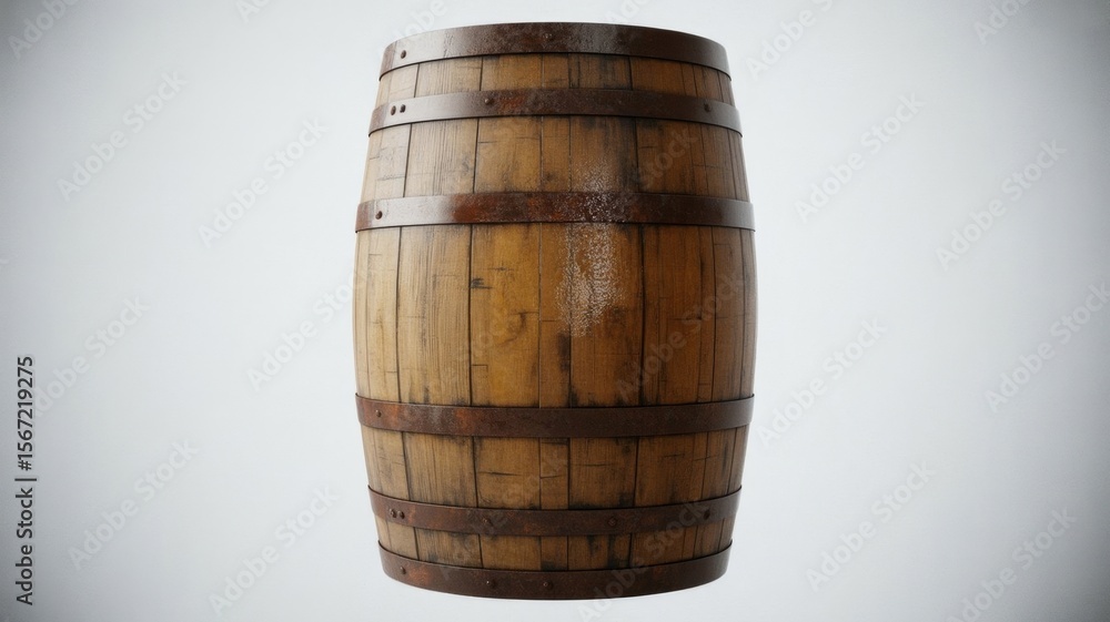 Wooden barrel with metal bands isolated on a clean white background Wooden barrel with metal bands isolated on a clean white background